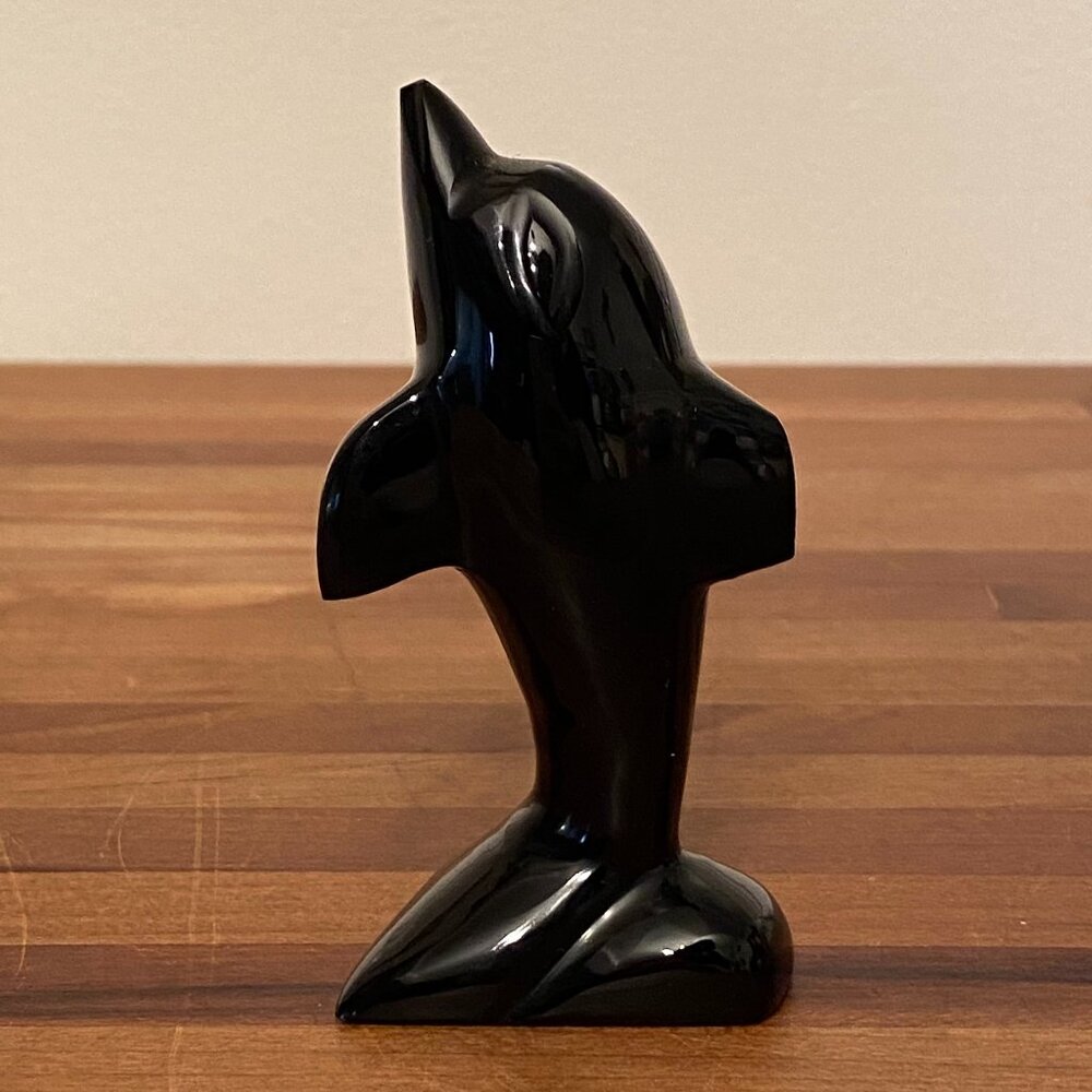 Vintage Black Onyx Dolphin Figurine